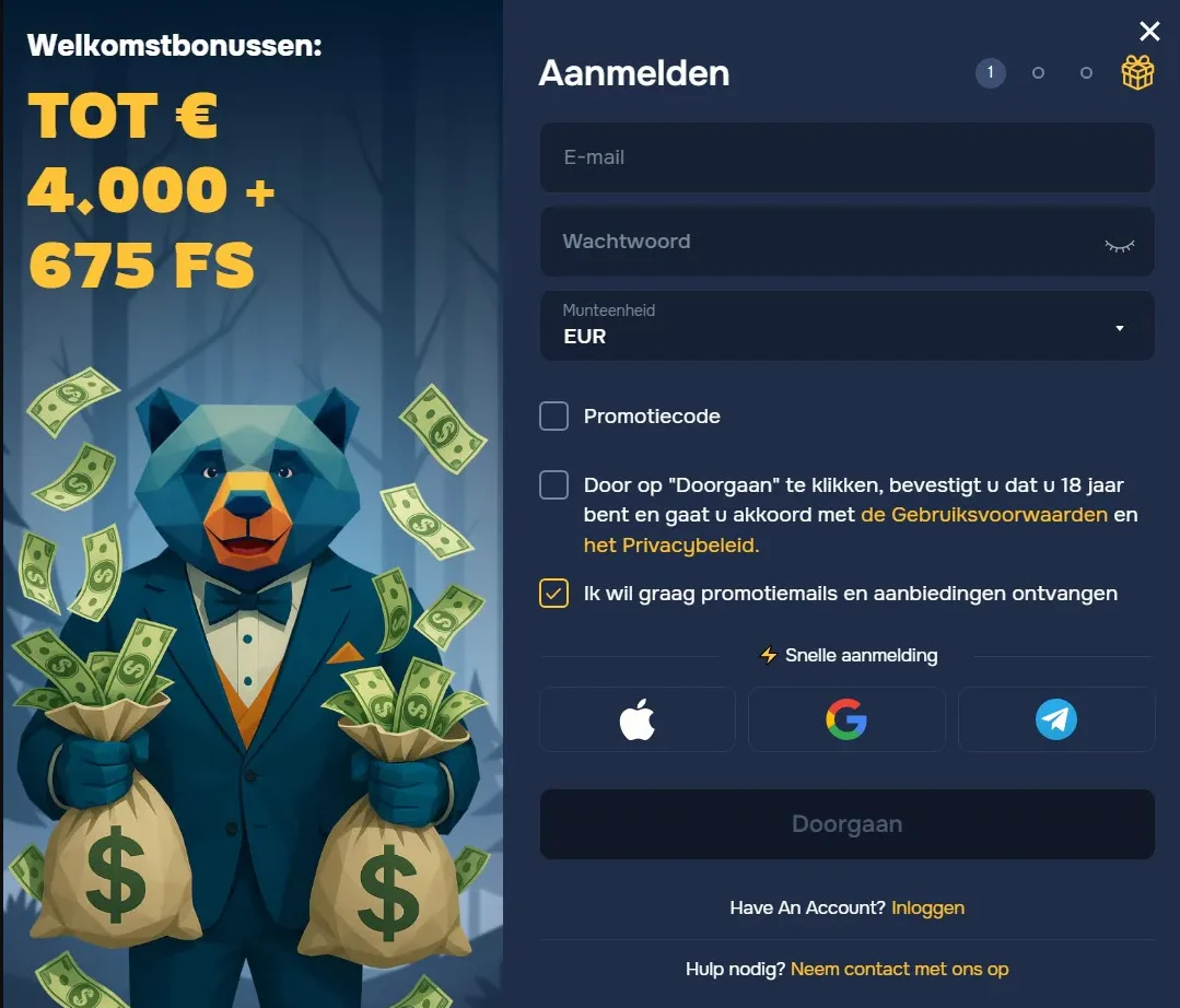 Baloobet casino registratieformulier met e-mailadres wachtwoord valuta en snelle aanmelding