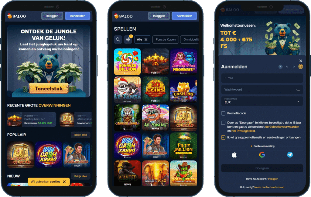 Baloo Bet Casino mobiele versie voor iOS en Android